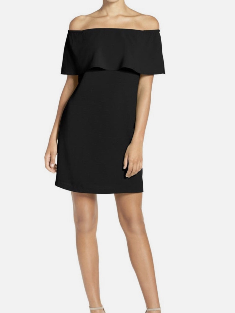 Charles Henry Black Off-Shoulder Ruffle Sheath Dress